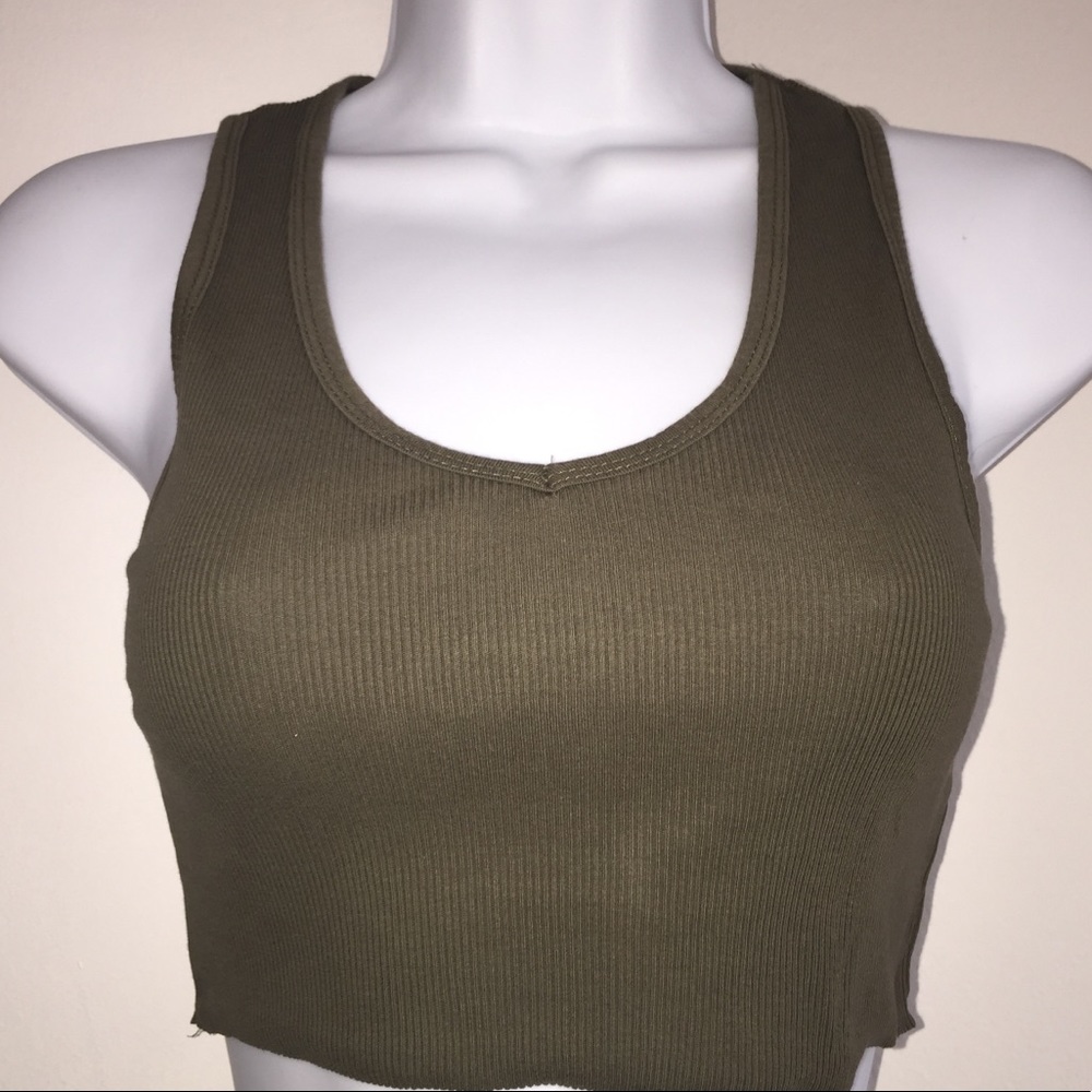 SPLASH RIBBED OLIVE GREEN CROP TOP M